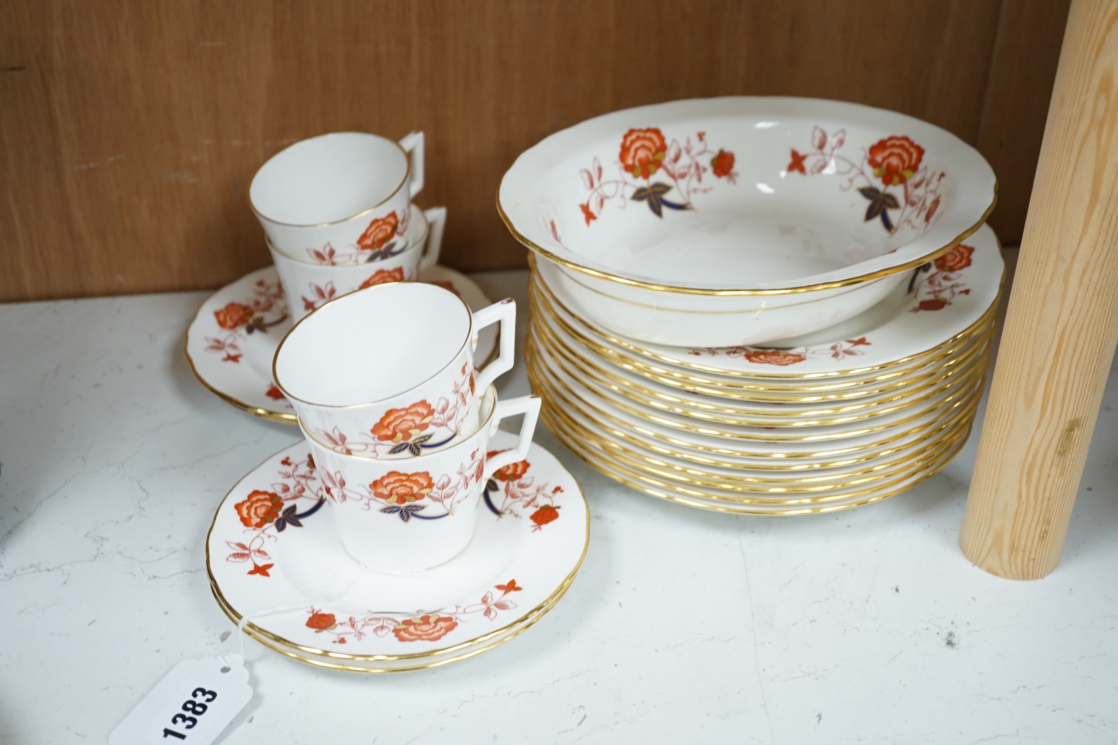 A Royal Crown Derby ‘Bali’ pattern part dinner and coffee service for six setting
